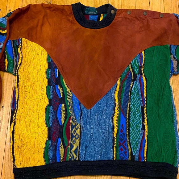 COOGI Other - Rare Vintage Coogi 3D Textured Knit Sweater with Suede Detail